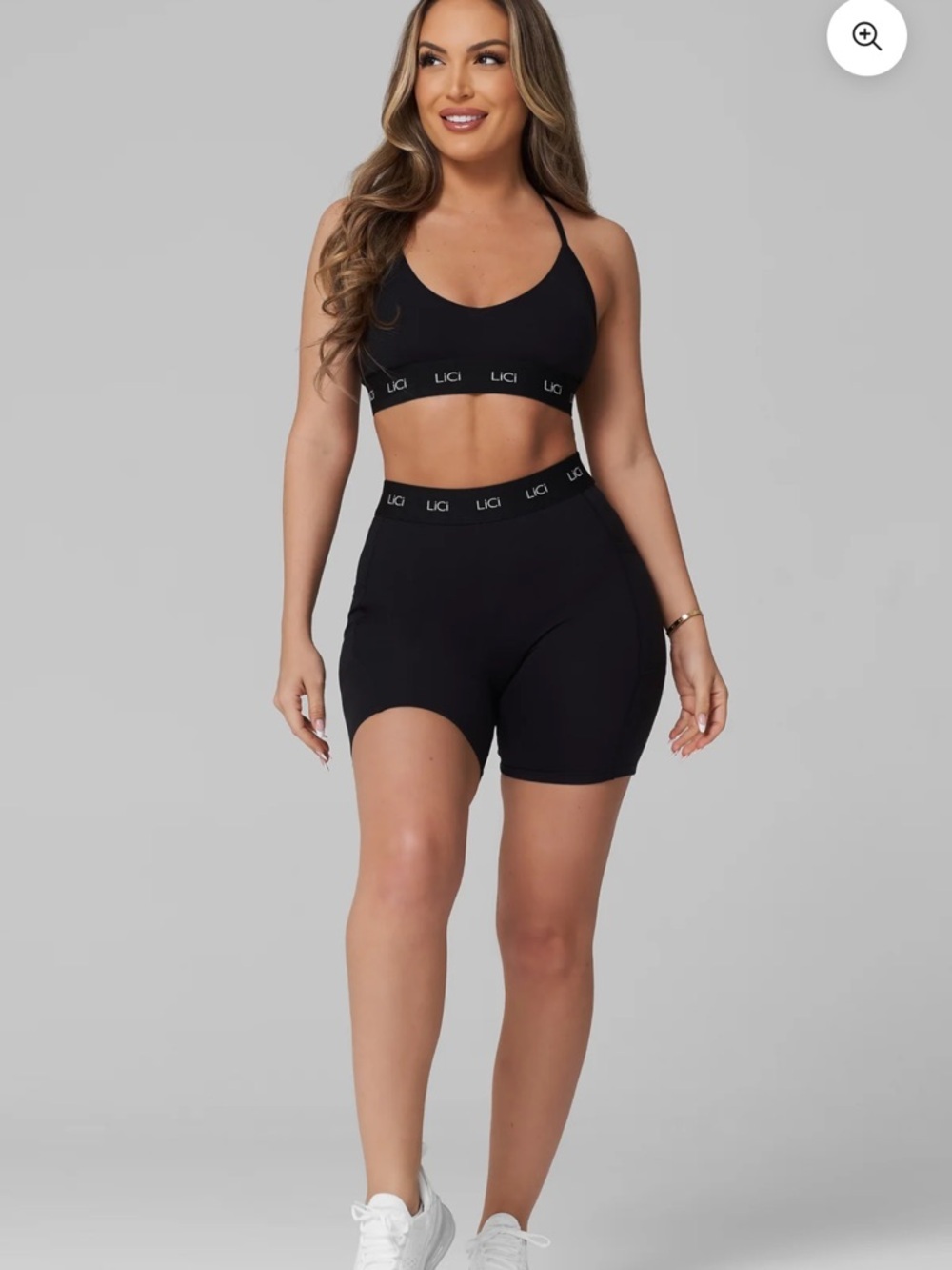 Lici Fit: Black Strappy Bralette and Biker Shorts Set - Picture 12 of 12